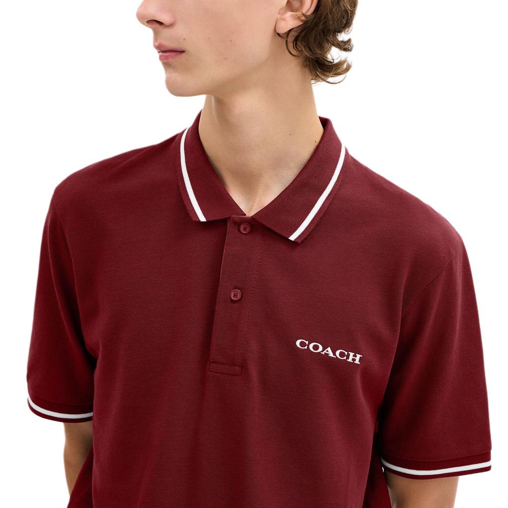 Coach Classic Logo Trim Cotton Polo Shirt Men Tops CBW44-WTG