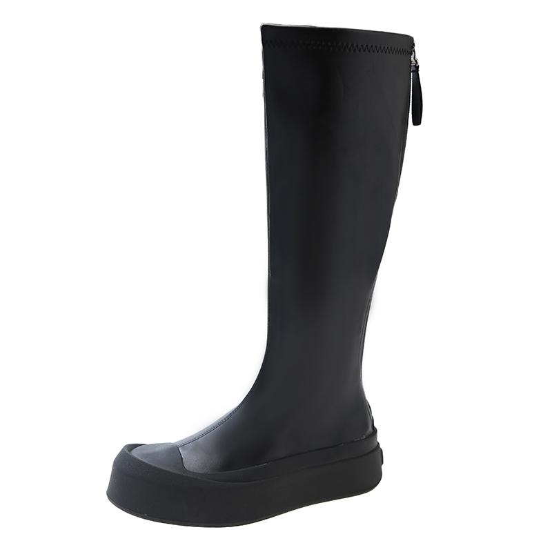

Современные резиновые сапоги до колена для женщин, новинка 2024 года, горячая распродажа, зимняя однотонная женская обувь на плоской подошве с круглым носком, женские сапоги на молнии 38 чёрный
