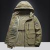 Spring and Autumn Hooded Jacket Men's Multi Pocket Outdoor Casual Jacket Windproof and Breathable Mountain Climbing Sports Casual Top