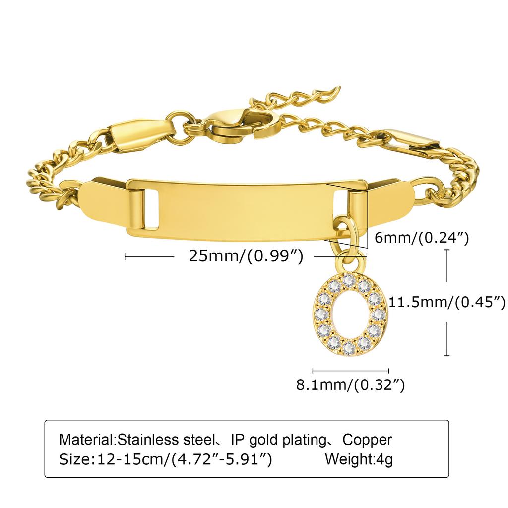 Personalized Initial Letter Stainless Steel Bracelet Custom Engraved Name Bar 18K Gold Plated Waterproof Jewelry for Kid Women