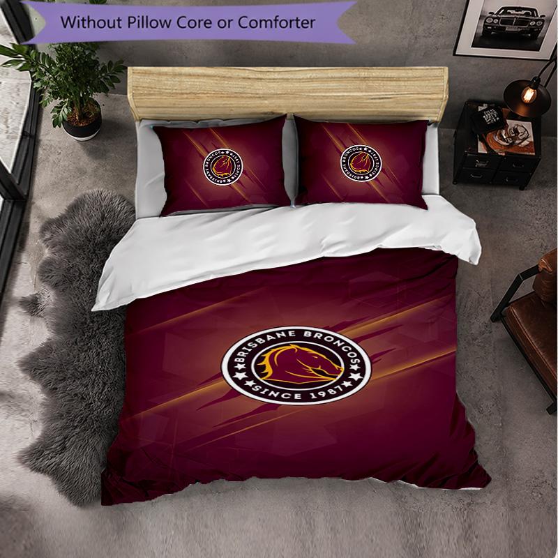 Set Biancheria da Letto in Microfibra con Fantasia Brisbane Broncos 3 Pezzi Decorazione Copripiumino per Camera da Letto Uso Domestico