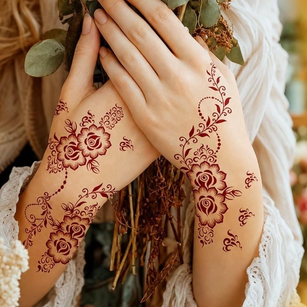 Red Mehndi Stickers Henna Tattoo Stickers Lace Fake Tattoo Red Henna Tattoo Decals India Mehndi