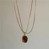 Retro Layered Tiger Eye Stone Pendant Necklaces for Girls Women Natural Stones Double-Layer Maillard Necklace Jewelry Gifts