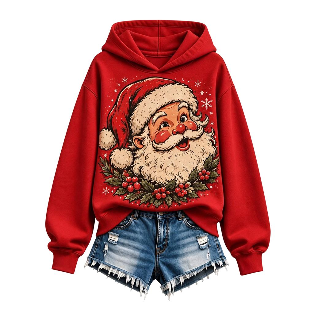 Women's Christmas Print Long Sleeve Round Neck Top for Holiday Party