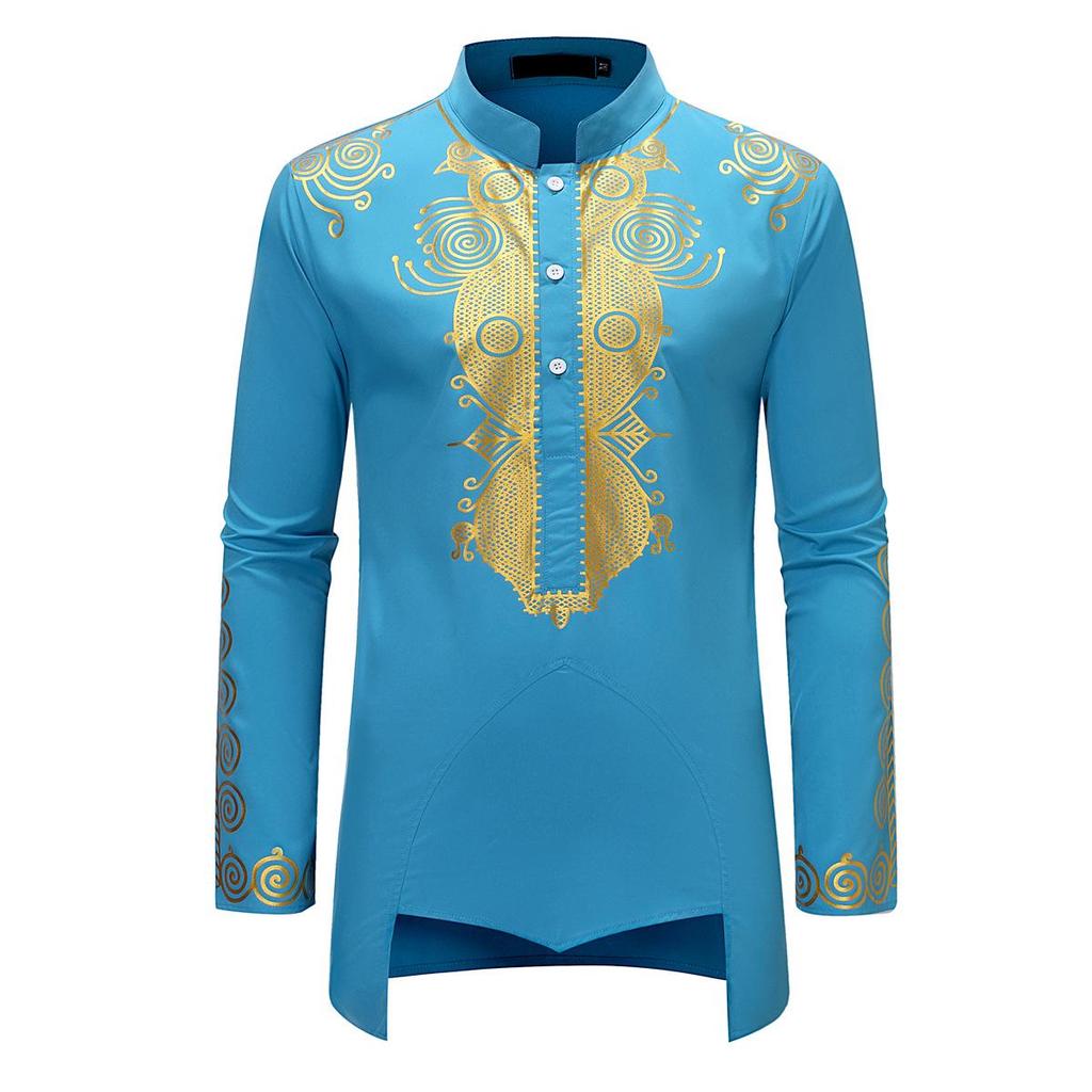 Men's Shirt - Autumn/Winter Casual Stand Collar, Hot Stamping, Medium Long Style (CG9)