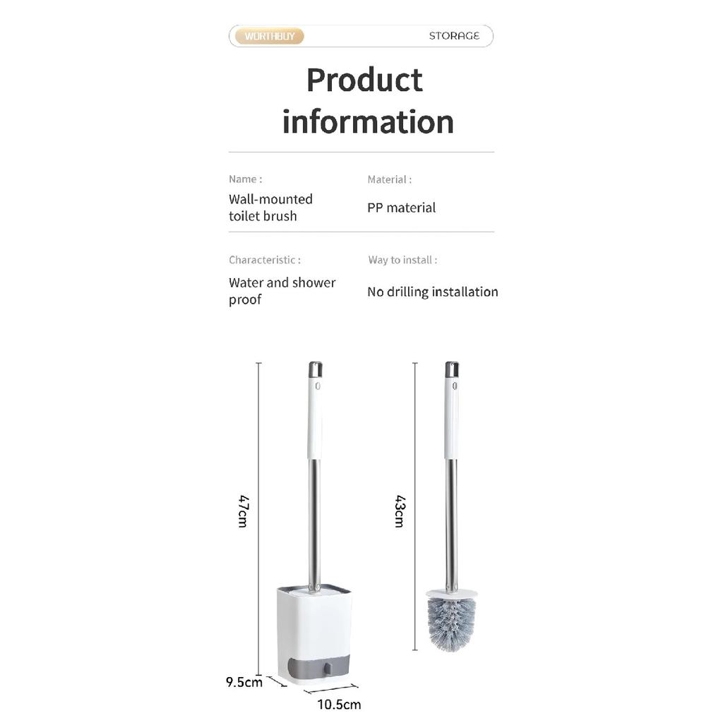 WORTHBUY Long Handle Plastic Toilet Brush With Drain Base Punch-Free Wall Mounted WC Toilet Cleaning Brush Bathroom Accessories