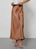 Women's Clothing Elegant Satin Midi Skirt Slim Fit High-Waisted Dress