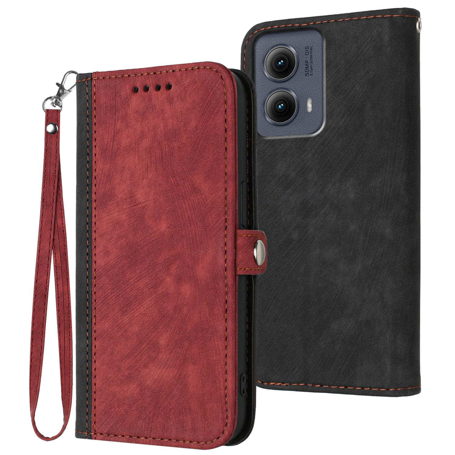 

YX0020 For Motorola Edge (2024) 5G Leather Case Phone Cover with Hand Strap Red