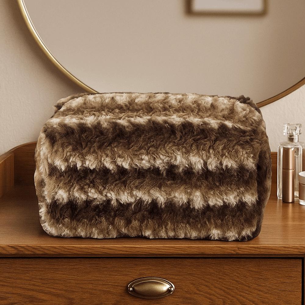 Large Capacity Plush Striped Makeup Bag Vintage Make Up Organizer Cosmetics Storage