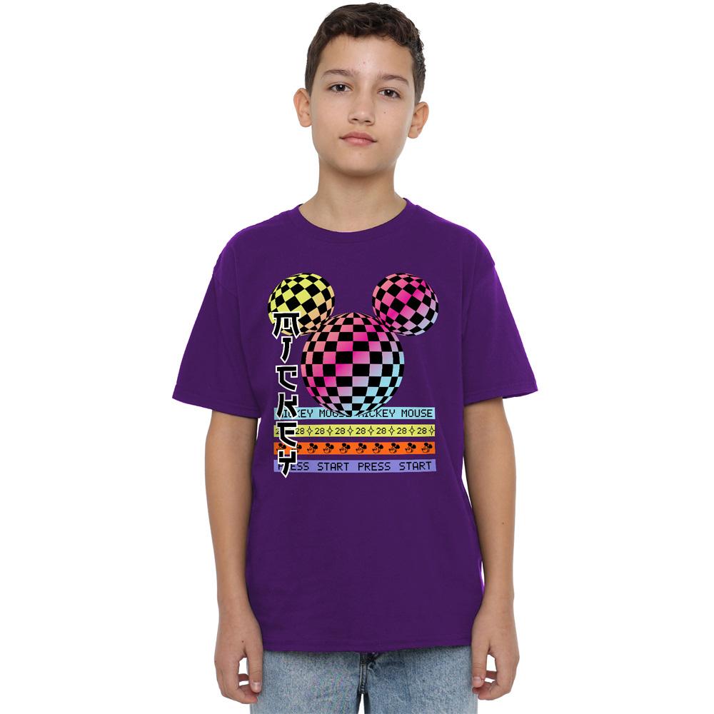 Mickey Mouse Childrens/Kids Press Start Checkerboard Gradient Logo T-Shirt