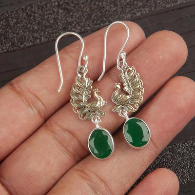 Boucles d'oreilles en Onyx Vert, Bijoux en Argent Sterling Massif 925, Boucles d'oreilles en Pierre Gemme, Cadeau Pour Elle Bijoux Délicats Faits Main