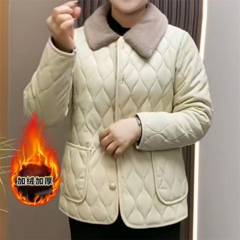 Leave-in Leather Jacket Medium and Old Mother Clothing Autumn and Winter New Models Fleece Thickened Loose Large Size Cotton Clothing Leather Jacket