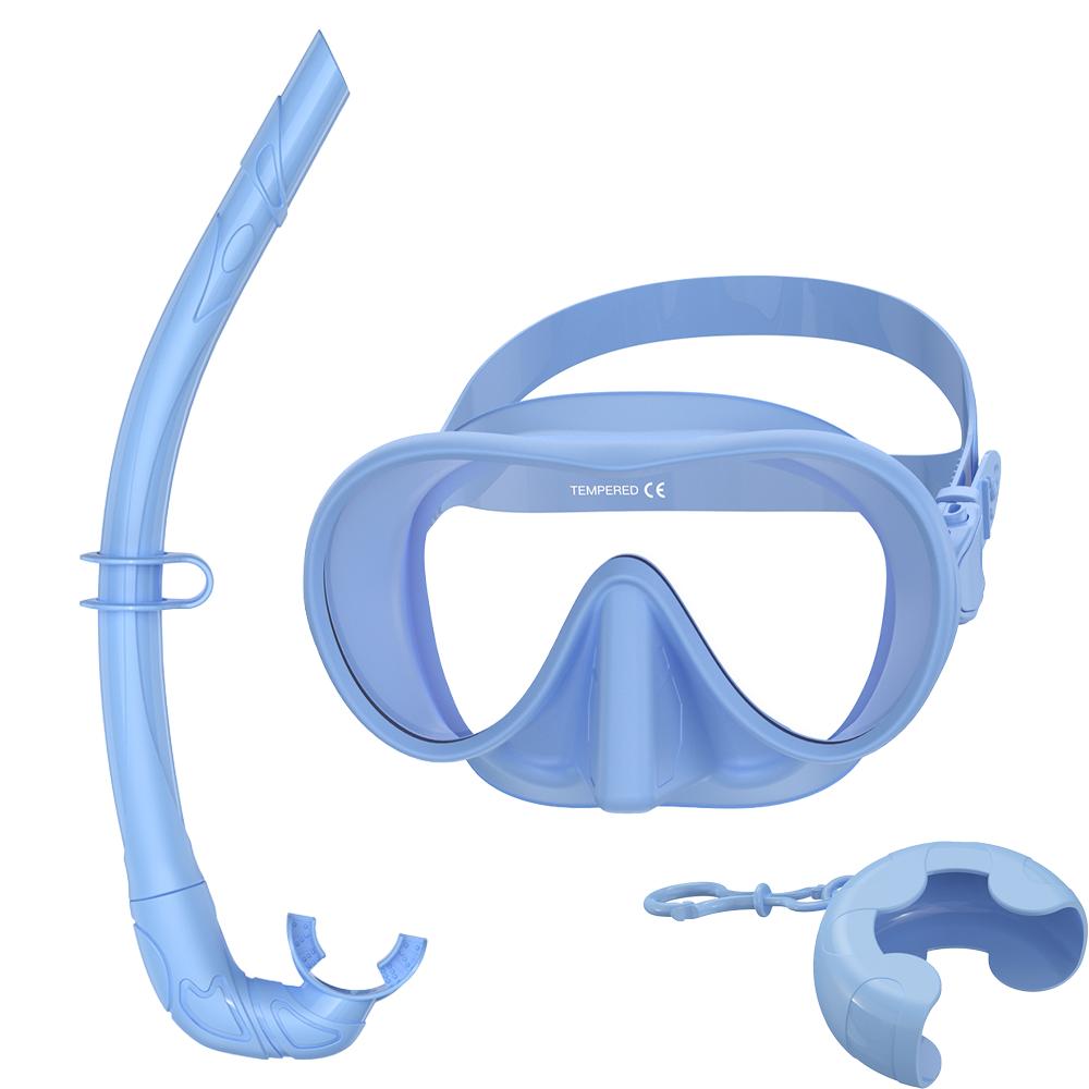 HD Panoramisk Ramlös Dykmask Våt Snorkelset Med BC-Ficka Ultravid Sikt Härdat Glas Simglasögon för Vuxna