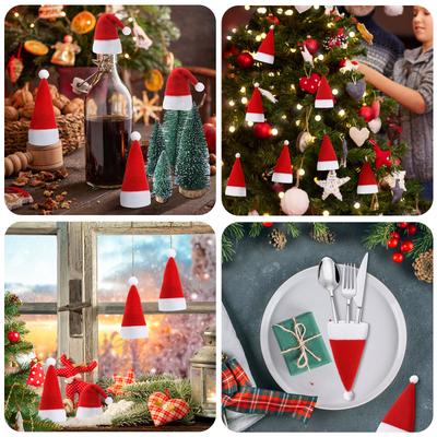 10Pcs Mini Christmas Hat Lollipop Ornament Holiday Party Decoration Reusable Cap Lollipop Christmas Hat Xmas Supplies