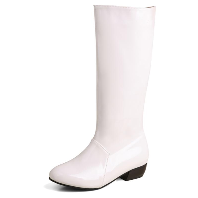

Лаковые красные ботфорты женские модные на низком каблуке женские белые черные туфли для вечеринки на молнии зимние длинные дождевые ботинки осенние водонепроницаемые 38 белый