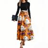 Women's Fashion Casual Belted Long Sleeve Round Neck Halloween Printed Elegant Temperament Dresses