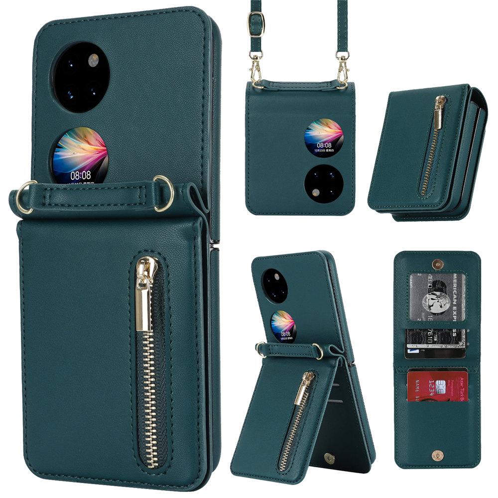 

Длинный шнурок на молнии, чехол-кроссбоди со слотом для карт для Huawei P50 Pocket 2, кошелек, кожаная подставка, чехол для P50 Pocket P50 Pocket
