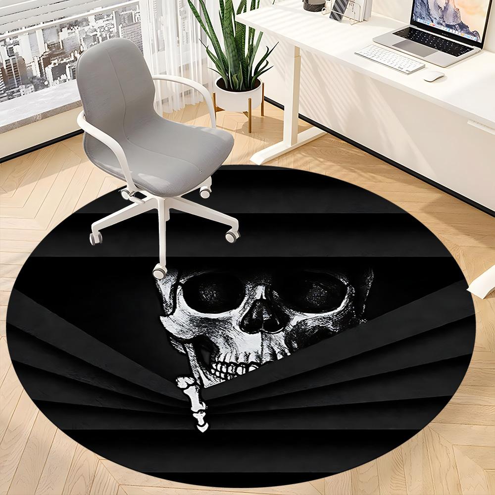 1pc Skull Pirate Office Round Area Rug, Mat Suitable For Office, Under Office Chairs Bedroom Living Room Home Decor, Room Deco