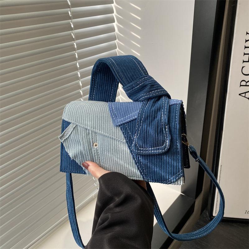 Niche Design Denim Handbag Bag Women's Spring New Oblique Span Bag Fashionable Shoulder Commuter Small Square Bag