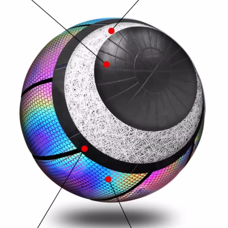 Taglia 7 Palloni da Basket Colorati Olografici Pelle PU Resistente all'Usura Palloni da Basket Luminosi Regali Giocattoli Per Interno Esterno Gioco Notturno