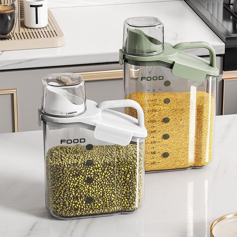 Japanese Style Transparent Rice Storage Jar with Measuring Cup, Moisture-Proof, Portable, for Home Kitchen Grain Storage