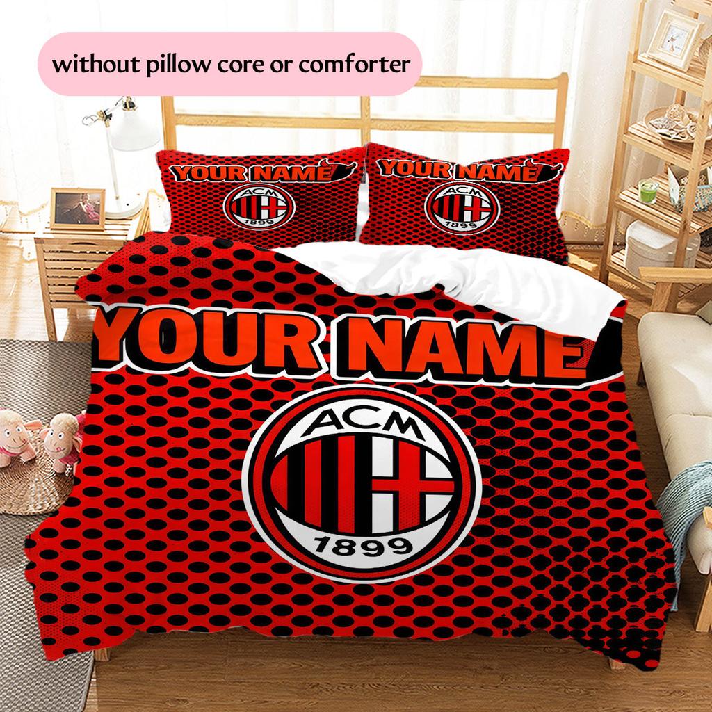 Custom Name,Milan Rossoneri Pattern Bedding Home Decoration Birthday Gift ( 1 duvet cover + 2 pillowcase, without core),fan merchandise.