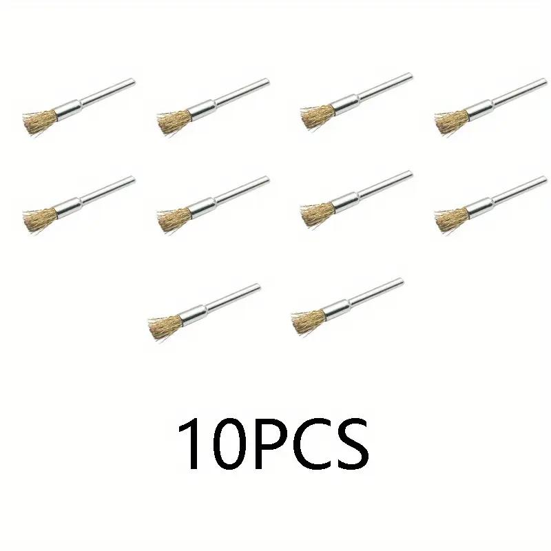 9/10pcs Steel Wire Brass Brush Rotary Tool Electric Dremel Drill Bit Polishing Grinding Wheel T-shaped Brush Accessories