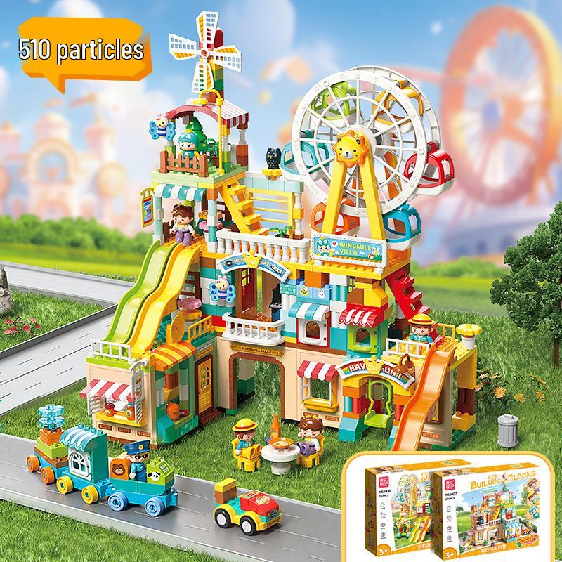 Rotating Windmill & Ferris Wheel Building Blocks Toy for Kids