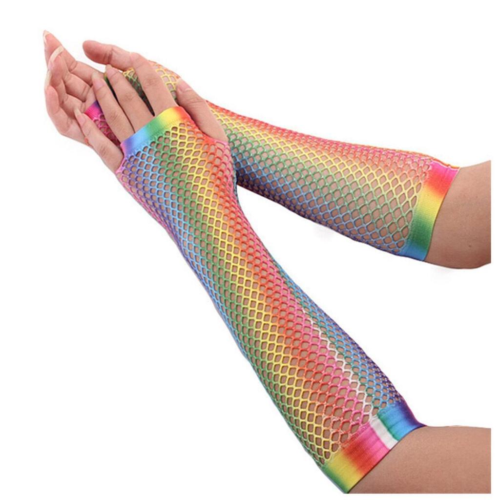 Multicolor Fishnet Gloves Party Party Half Finger Length Fishnet Sexy Punk Gloves