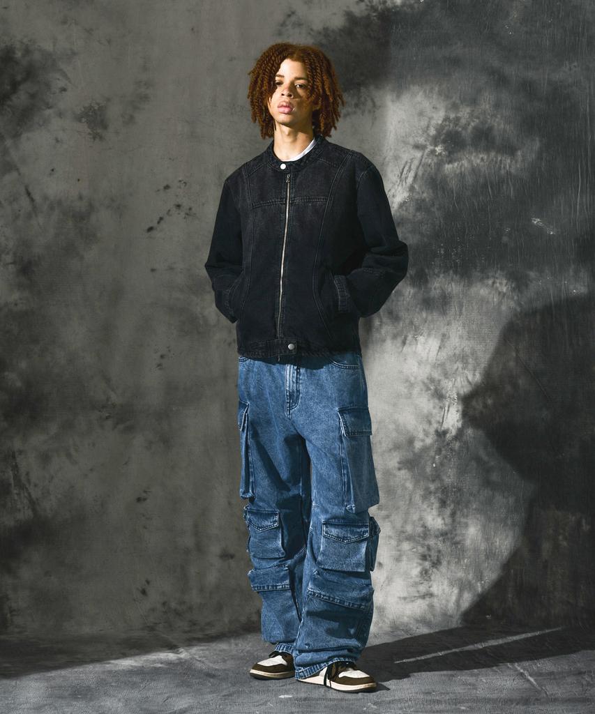 Dominant Curved Biker Denim Jacket_Black