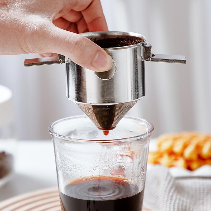 Coffee Filter Cup Pour-over Coffee Maker 304 Stainless Steel Filter Free Paper Leak Portable Bucket Appliance Foldable 350ml