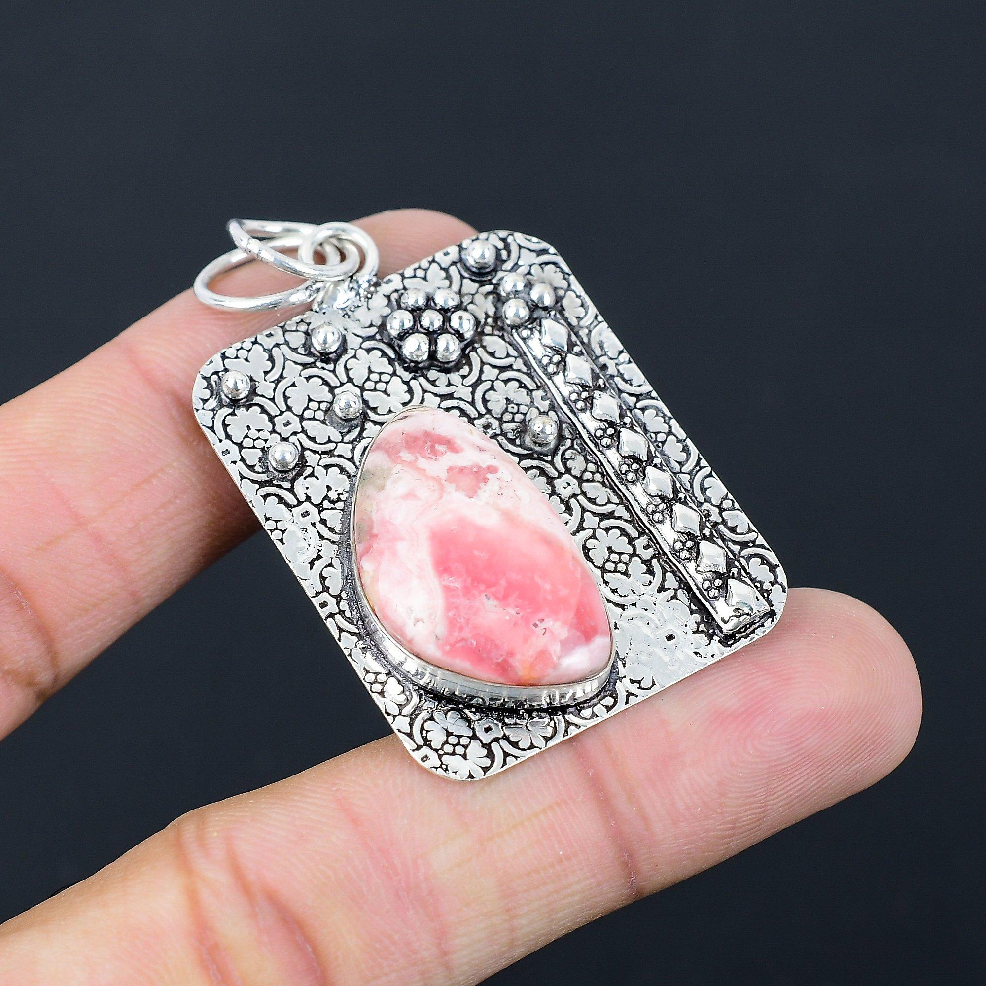 Sterling Silver Rhodochrosite Stone Handmade Mother Heart Chakra Wedding Pendant