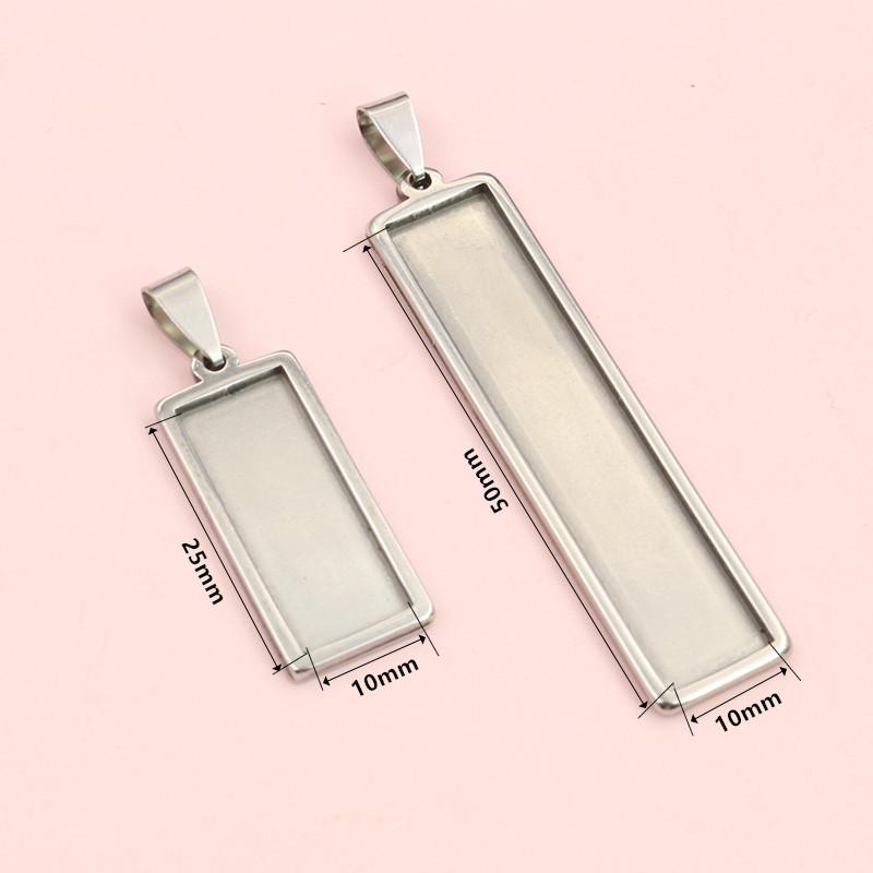 5pcs Stainless Steel 10x25mm 10x50mm Inner Size Rectangle Square Pendant Cabochon Blank Base Setting Tray for DIY Jewelry Making