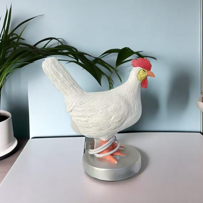 Creative resin handicrafts, realistic white egg-laying chicken night lamp head, novel bedroom home decoration, American style