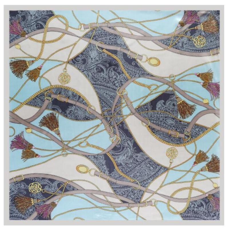 90x90cm Silk Scarf Women Belt and Rope Design Foulard Luxury Brand Neckerchief Square Scarf Female Bandana Office Lady Headband