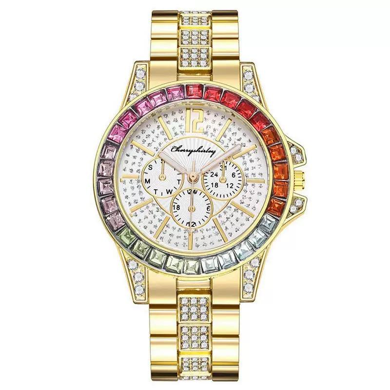 

Модные часы для мужчин и женщин, часы мужские, роскошные часы с бриллиантами, унисекс, кварцевые наручные часы золотистый