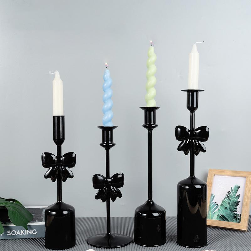 1PC Glass Halloween Bow Taper Candlesticks Elegant Table Centerpieces Tabletop Decor for Dinners Black Weddings 4 Styles