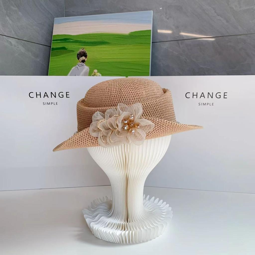 French Hepburn Elegant Top Hat Women's Spring and Autumn Thin Breathable Thousand Gold Wind Sun Hat Shade Sun Protection Hat