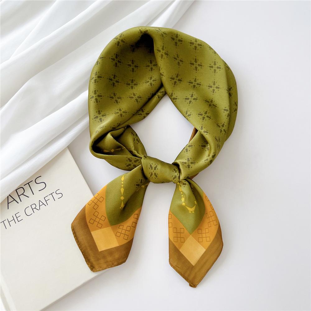 Luxury Silk Square Scarf Women Shawl Fashion French Flower Print Design Satin Hijab Wraps Neckerchief Female Hair Bands 70*70Cm