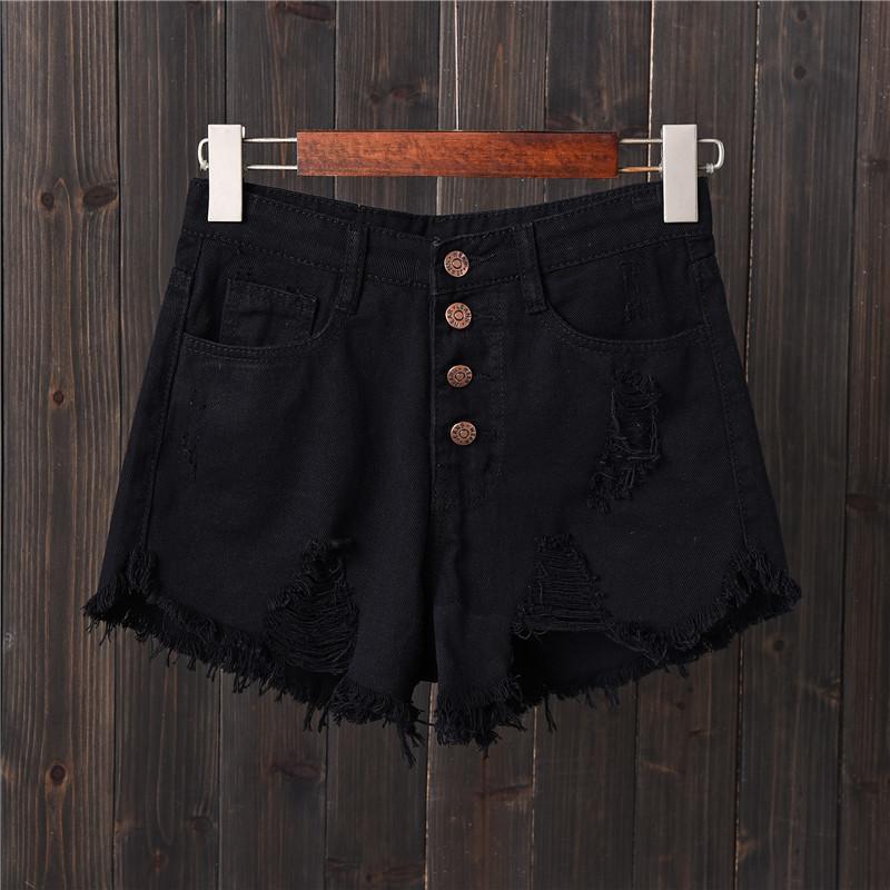 Plus-Size Ripped Button-Down Denim Shorts - Korean Style Wide-Leg Summer Hot Pants with Frayed Hem