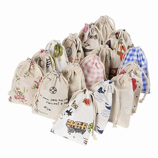 10Pcs Butterfly Linen Jewelry Pouches with Cotton Drawstring Wedding Gift Bags