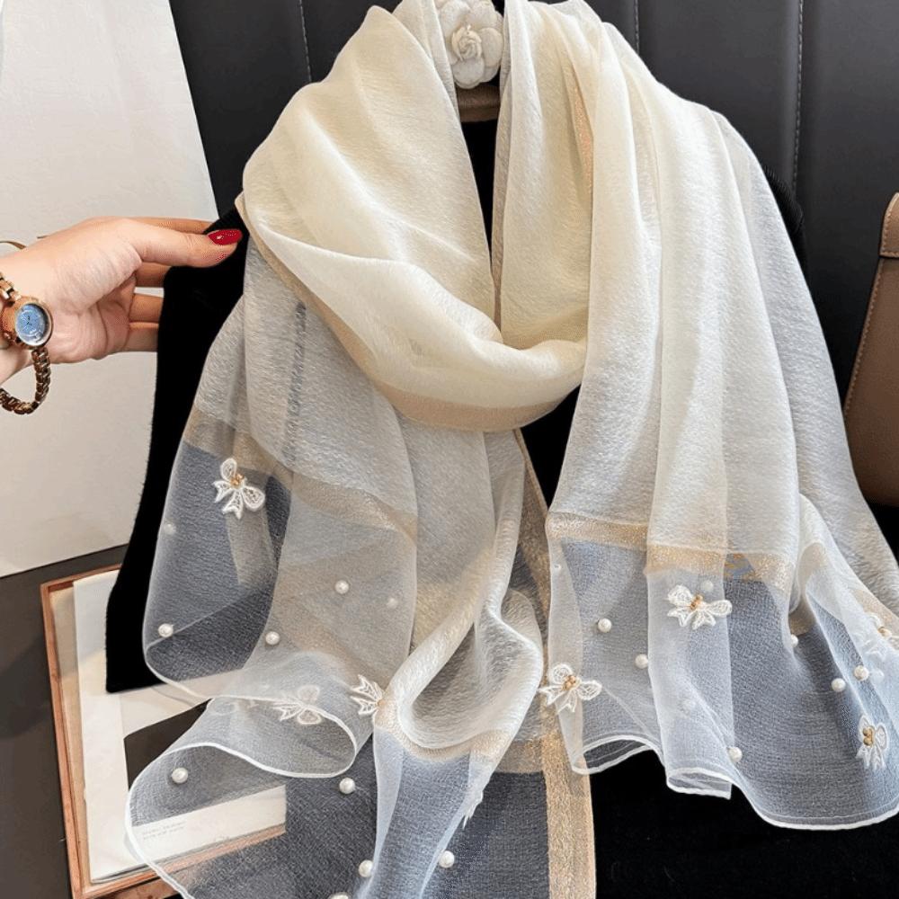 Korean Embroidery Scarf Bow Lace Scarf Wraps Fashion Women Hijab Shawls Autumn белый