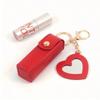 Solid Color Long Lipstick Makeup Bag + Heart-Shaped Small Mirror Pendant] Lipstick Storage Tool, Mini Lip Balm Organizer