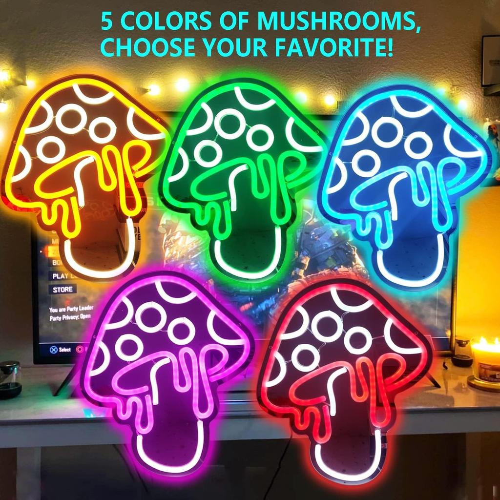 Inspired Mushroom Neon LED Dimmable Creative Nightlight Can be used for Game Room Bedroom Living Room Background Wall Decorative