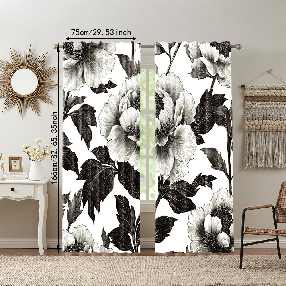 2 Stück, vielseitige transparente Polyestervorhänge für Heimdekoration Pfingstrose Floral zur Verwendung in Schlafzimmern und Wohnzimmern
