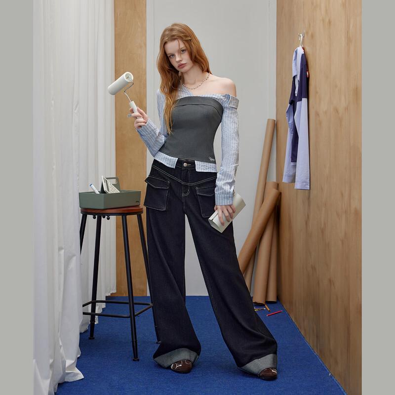 UNIFREE 2026 Spring Sweet & Cool Off-Shoulder Color-Block Shirt