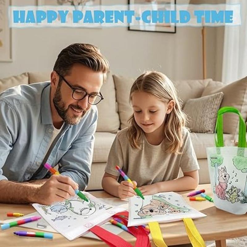 10-40PCS Kids Christmas Diy Painting Tote Bag Cartoon Coloring Reusable Craft Gift Bag Holiday Party Supplies Home Decoration