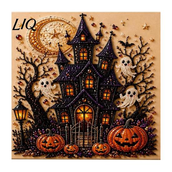 Easy DIY Faux Pearl Painting Projects Halloween Art Kit, Witch Ghost Bead Kits Spooky Pumpkin Diamond Craft Set for Adults, Handmade Wall Decor Crafts