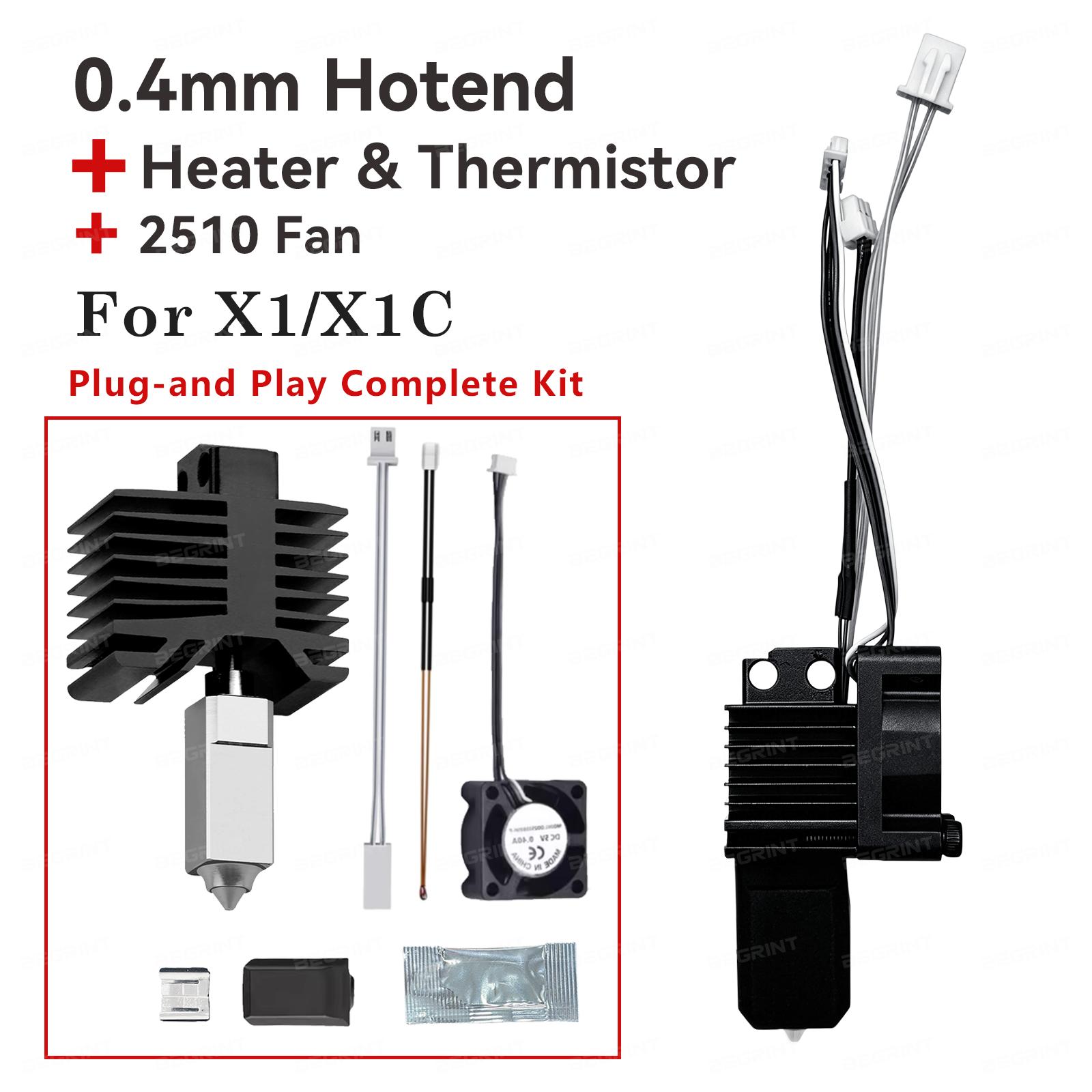 Für Bambu Lab X1 Carbon X1C P1P P1S Hotend-Kit mit Lüfter Komplettes Set Gehärtete Stahl-Düse Integriertes Auslaufsicheres Design des Hotends