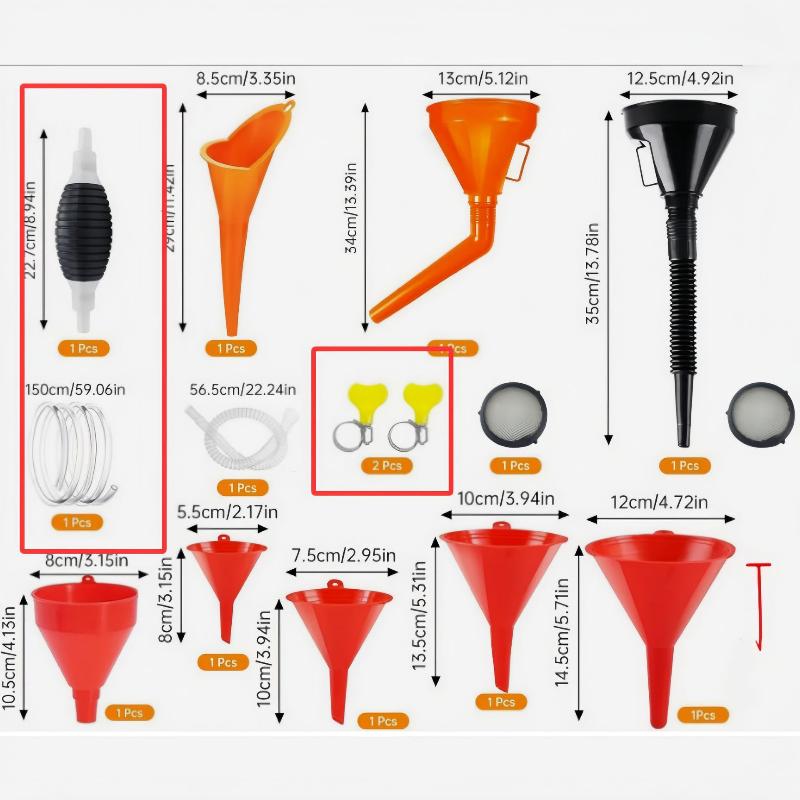 15-Piece Car Plastic Funnel Set Wide-Mouth Fuel And Oil Multi-Purpose Flexible Right-Angle Funnel For Coolant And Oil